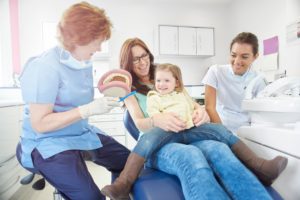 family in dental chair