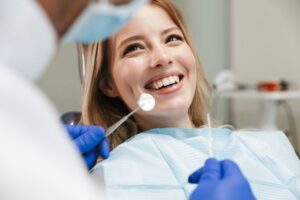 Woman at the dentist.